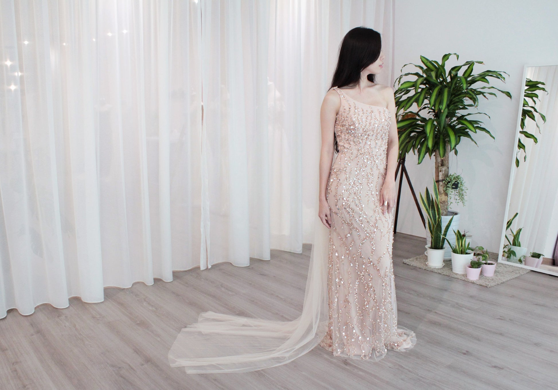 detachable cape evening gown