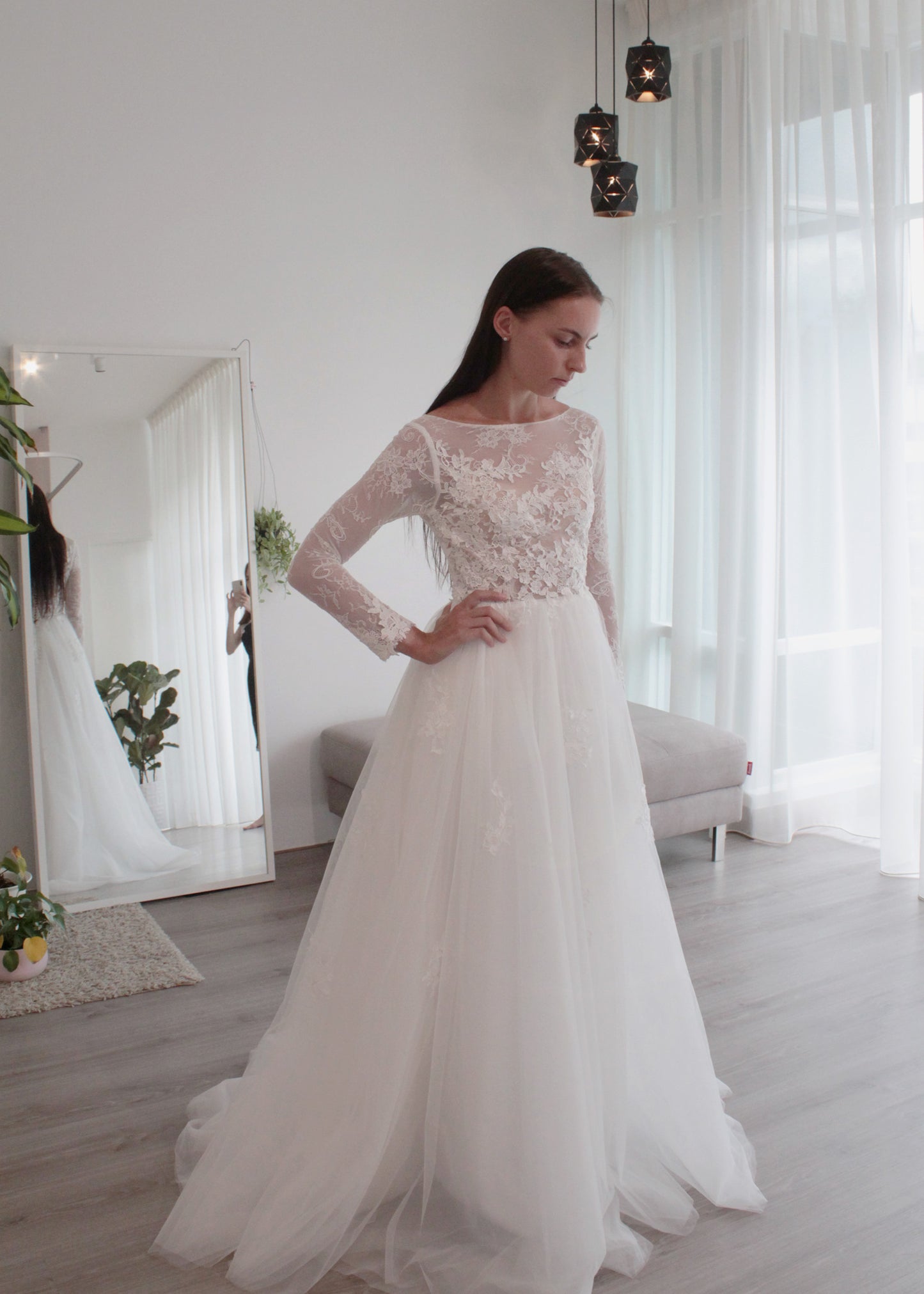 sheer lace wedding dress